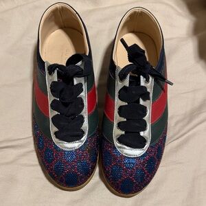 Gucci Red and Blue Patterned Sneakers